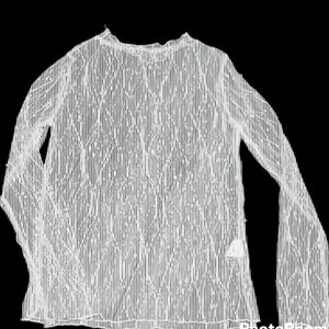 Long sleeve mesh with beads, lettuce collar, thin, see thru..